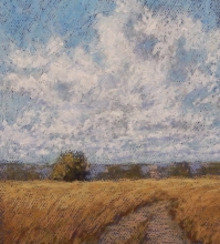 Fall Sky Over Field - Oil Pastel Painting