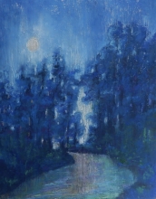 Midnight Silence, Silver Foil and Oil Pastel Painting