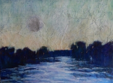 Winter Moon, Silver Foil and Oil Pastel Painting