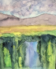 Prairie Waterfall - Watercolour Painting