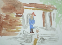 Waiting for Tourist Bus to Leave - Watercolour Painting